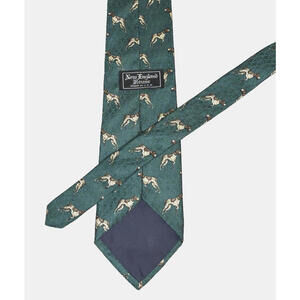New England House Men's Silk Tie Green Pointer Dogs Hunting 3.75"x57" EUC